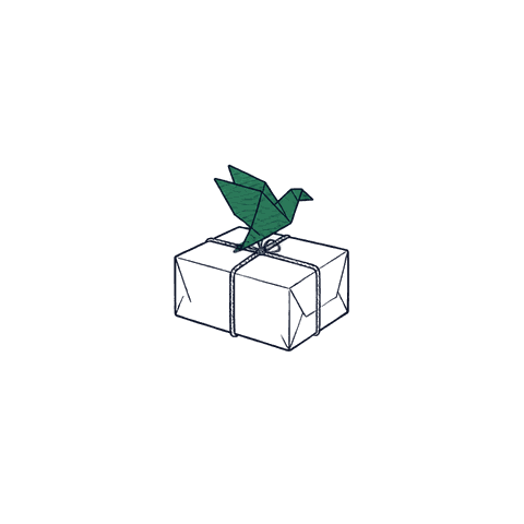 A brown-paper parcel with a paper bird on top